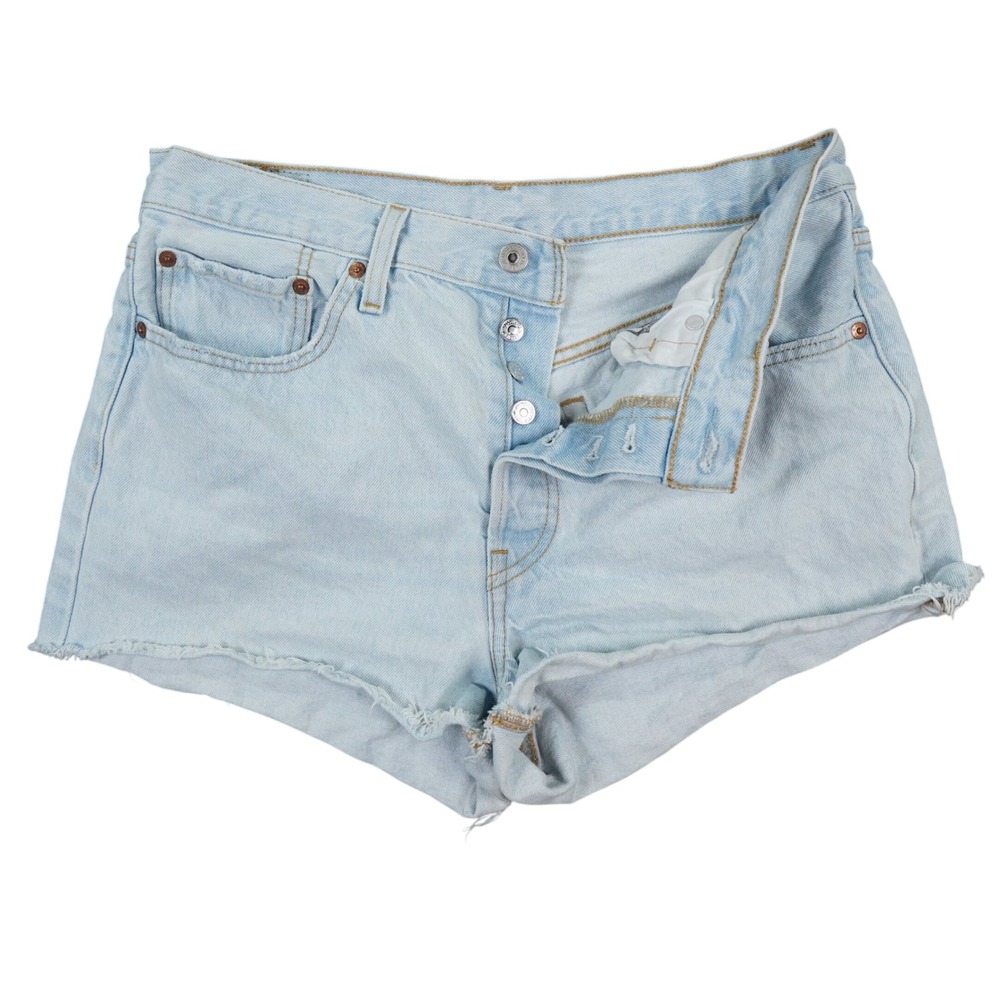 Levis 501 Button Fly Shorts Womens 31 Light Blue Denim Cut Off Streetwear Summer